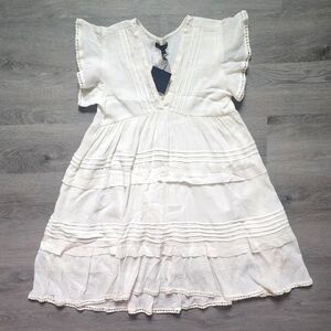 NWT America & Beyond Women's Solid White Deep V-Neck Nantucket Mini Dress Small